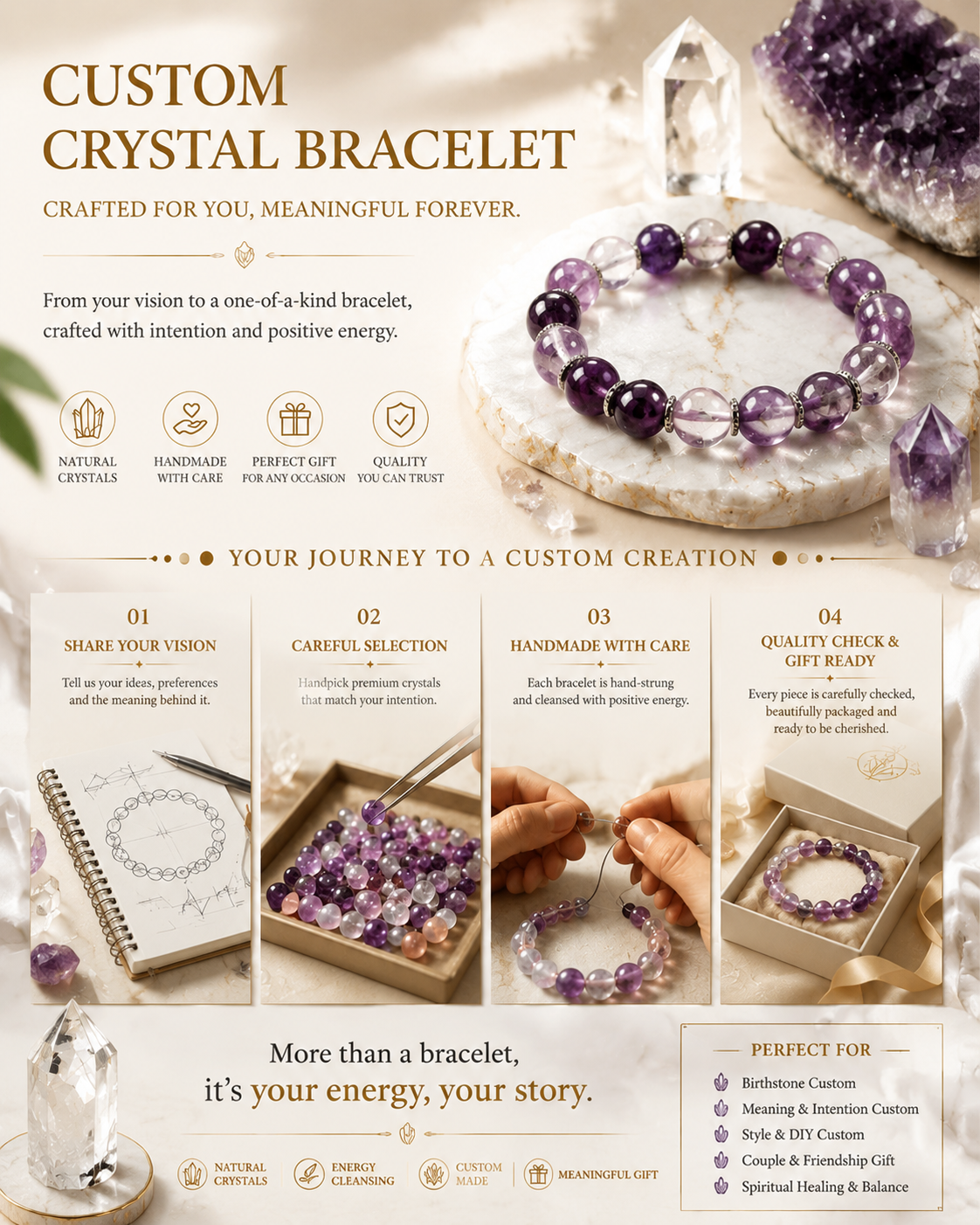 AA Custom Crystal Bracelet - Personalized Natural Gemstone Healing Jewelry