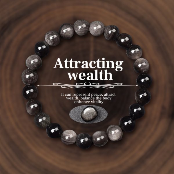 Lucky Silver Obsidian Crystal Elastic Bracelet | Natural 23-gram Gemstone Beads