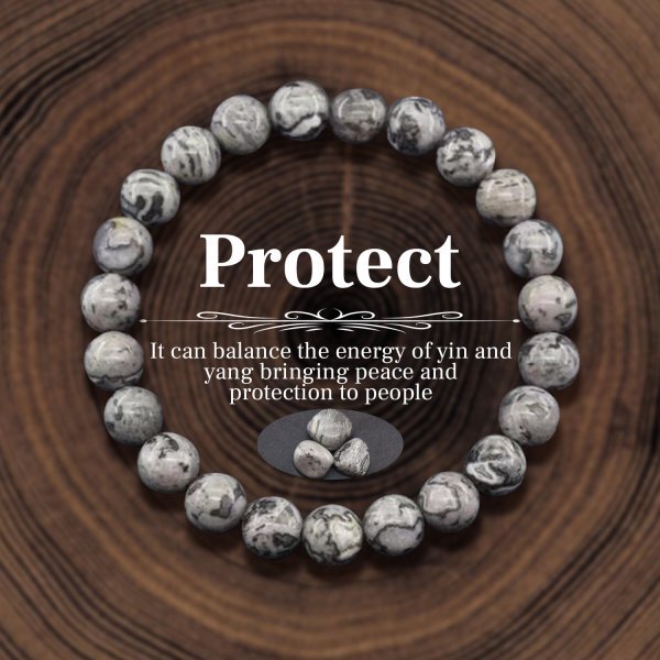 Natural Zebra Jasper Protect Bracelet - Healing Crystal for Yin Yang Balance & Peace